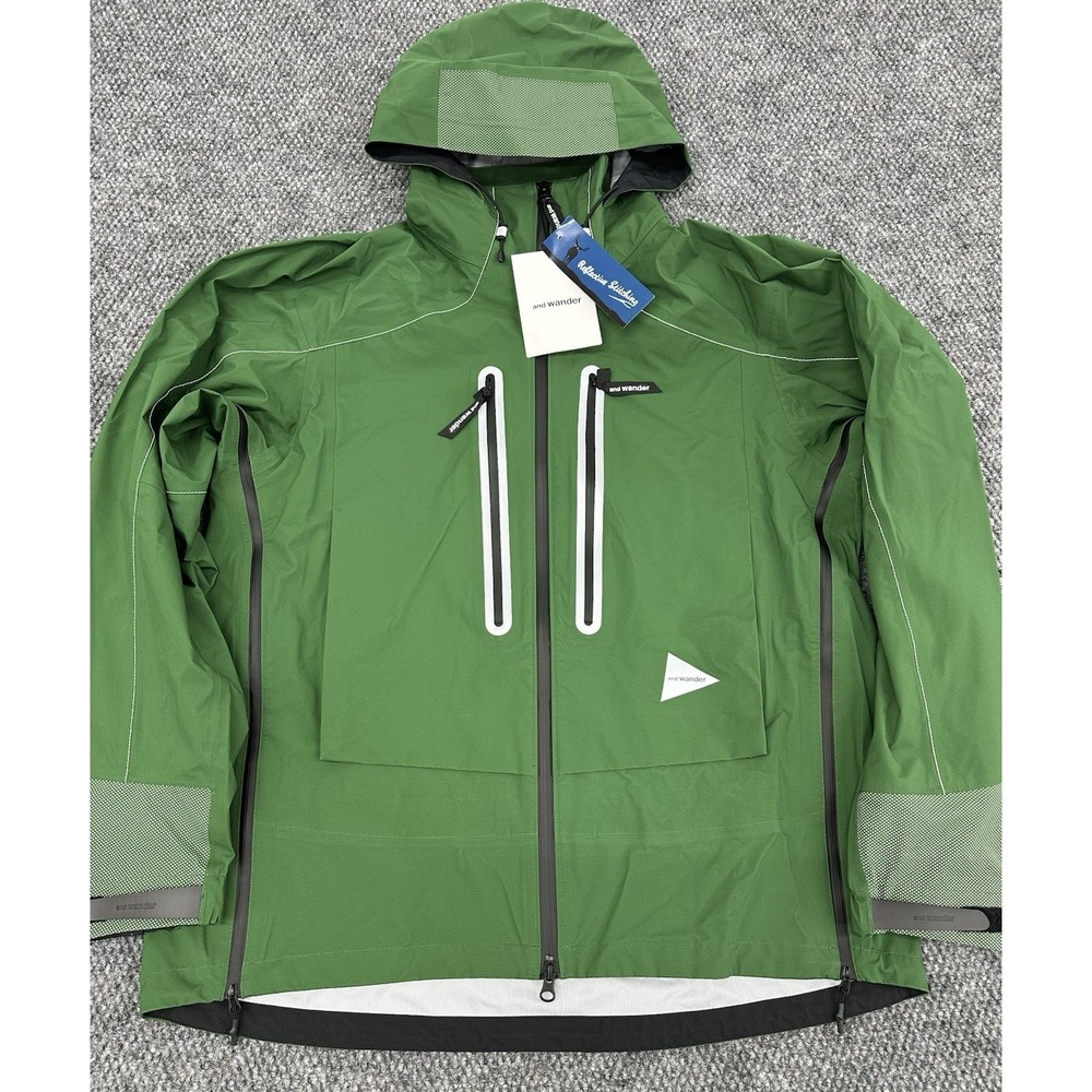 And Wander Mens Medium Pertex Shield Hooded Rain Jacket Waterproof Outdoor Green